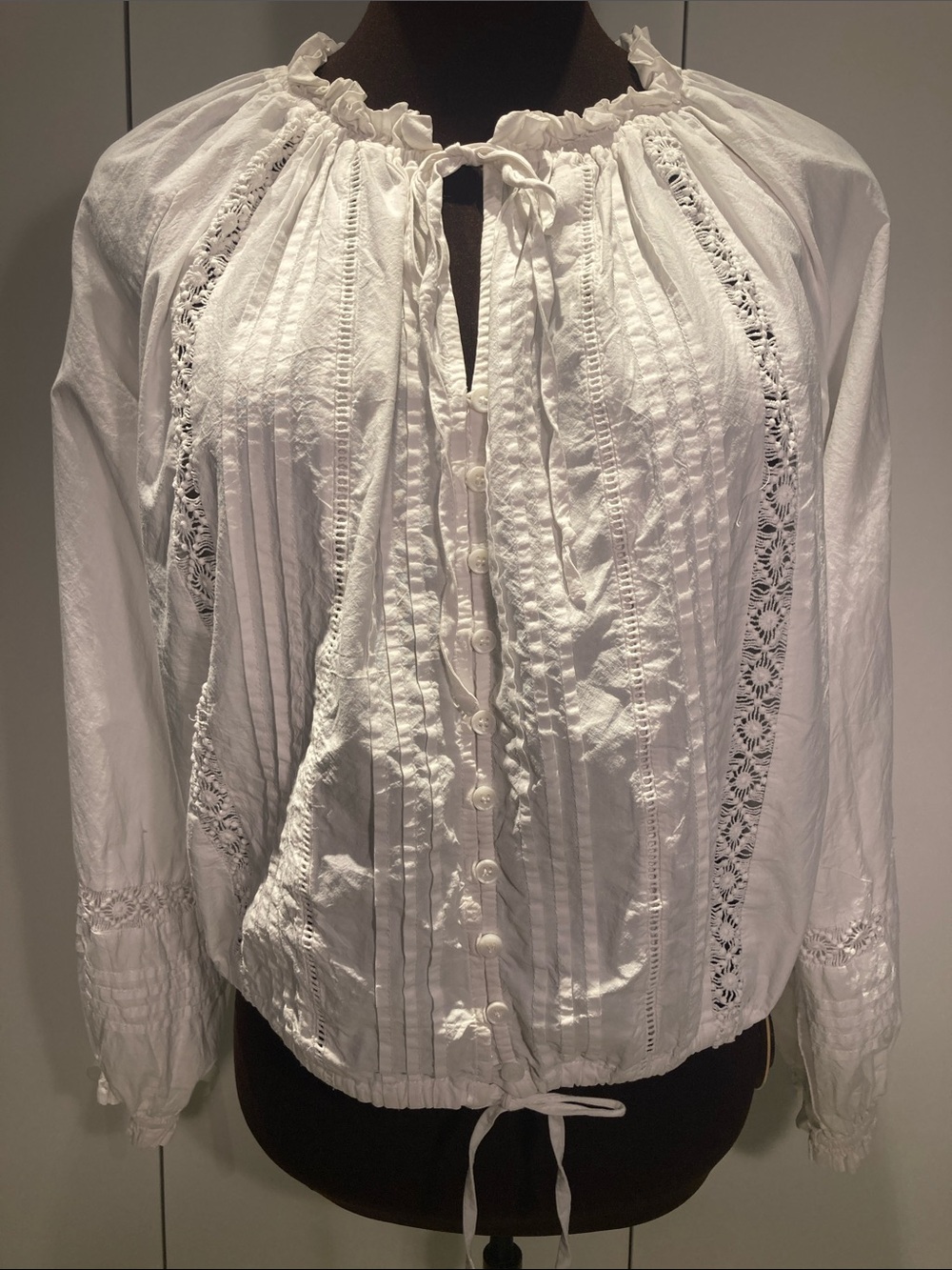 Pinch misty lace White Cotton Peasant eyelet Blouse S